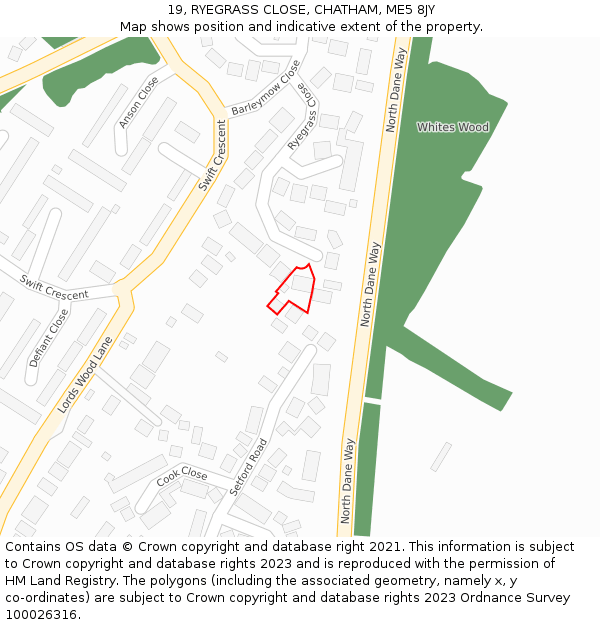 19, RYEGRASS CLOSE, CHATHAM, ME5 8JY: Location map and indicative extent of plot
