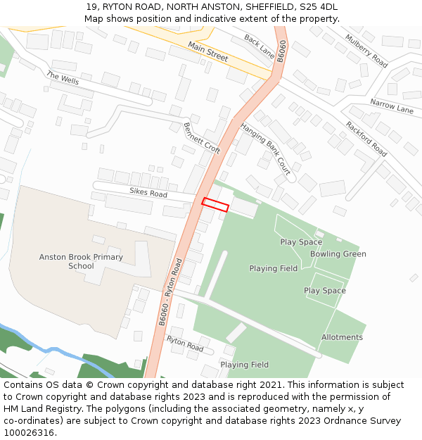 19, RYTON ROAD, NORTH ANSTON, SHEFFIELD, S25 4DL: Location map and indicative extent of plot