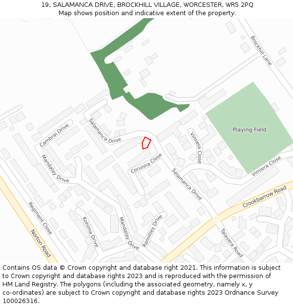 19, SALAMANCA DRIVE, BROCKHILL VILLAGE, WORCESTER, WR5 2PQ: Location map and indicative extent of plot