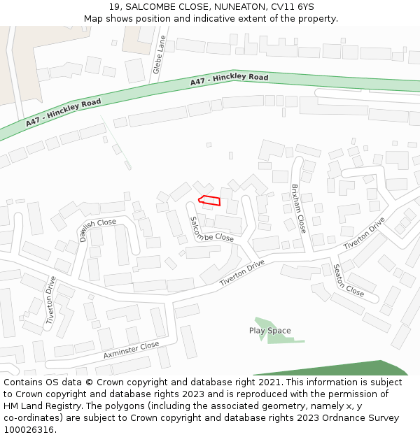 19, SALCOMBE CLOSE, NUNEATON, CV11 6YS: Location map and indicative extent of plot