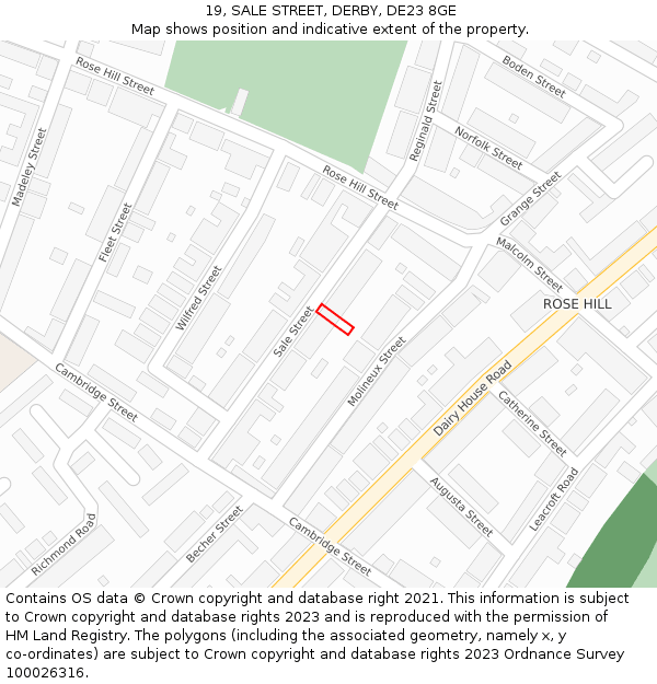 19, SALE STREET, DERBY, DE23 8GE: Location map and indicative extent of plot