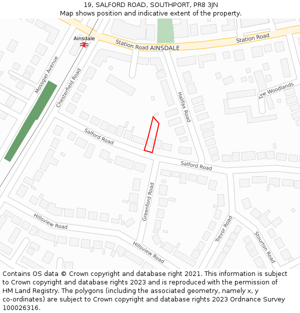 19, SALFORD ROAD, SOUTHPORT, PR8 3JN: Location map and indicative extent of plot