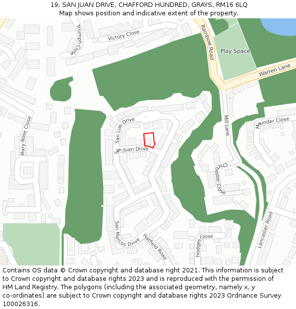 19, SAN JUAN DRIVE, CHAFFORD HUNDRED, GRAYS, RM16 6LQ: Location map and indicative extent of plot