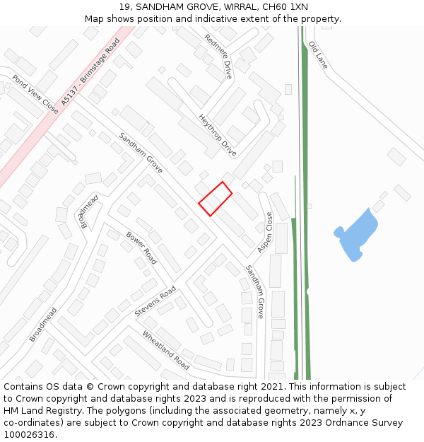 19, SANDHAM GROVE, WIRRAL, CH60 1XN: Location map and indicative extent of plot