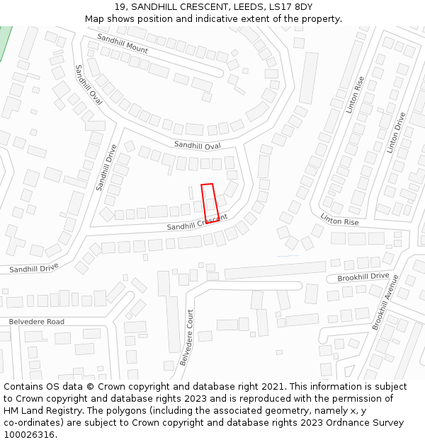 19, SANDHILL CRESCENT, LEEDS, LS17 8DY: Location map and indicative extent of plot