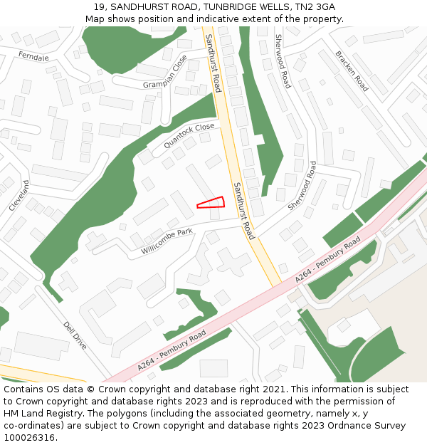 19, SANDHURST ROAD, TUNBRIDGE WELLS, TN2 3GA: Location map and indicative extent of plot