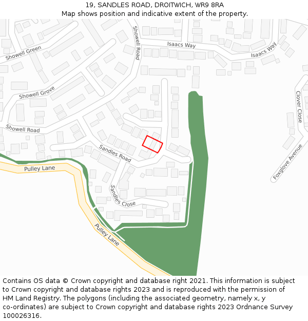 19, SANDLES ROAD, DROITWICH, WR9 8RA: Location map and indicative extent of plot