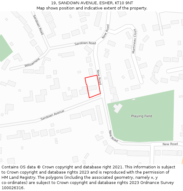 19, SANDOWN AVENUE, ESHER, KT10 9NT: Location map and indicative extent of plot