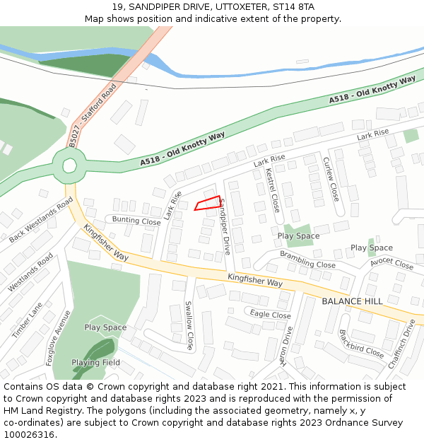 19, SANDPIPER DRIVE, UTTOXETER, ST14 8TA: Location map and indicative extent of plot