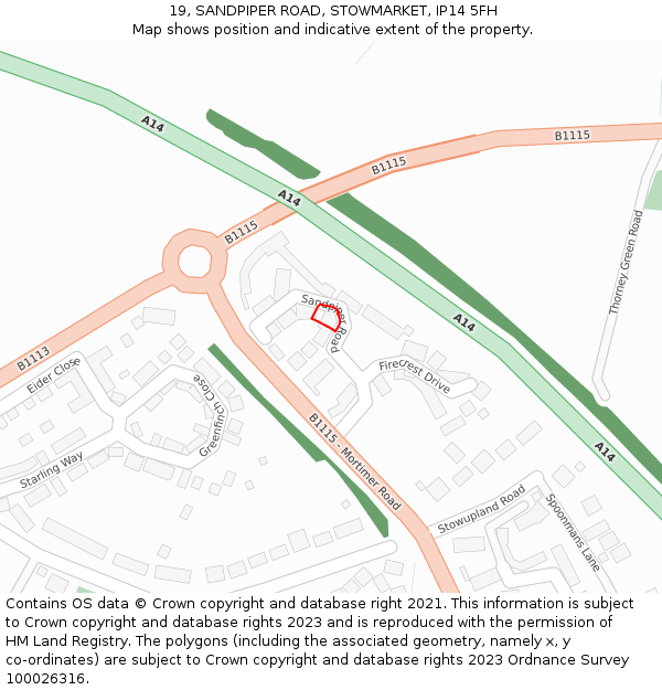 19, SANDPIPER ROAD, STOWMARKET, IP14 5FH: Location map and indicative extent of plot