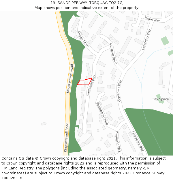 19, SANDPIPER WAY, TORQUAY, TQ2 7GJ: Location map and indicative extent of plot