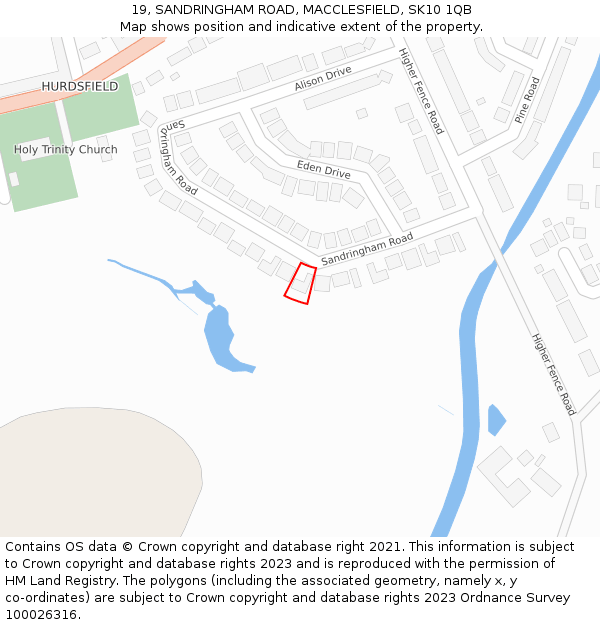 19, SANDRINGHAM ROAD, MACCLESFIELD, SK10 1QB: Location map and indicative extent of plot