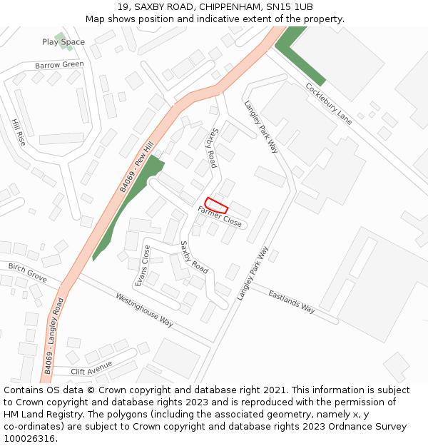 19, SAXBY ROAD, CHIPPENHAM, SN15 1UB: Location map and indicative extent of plot