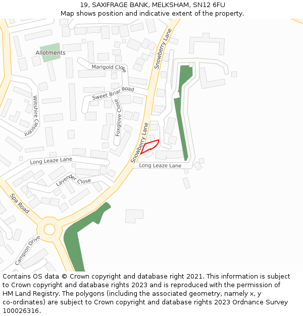 19, SAXIFRAGE BANK, MELKSHAM, SN12 6FU: Location map and indicative extent of plot
