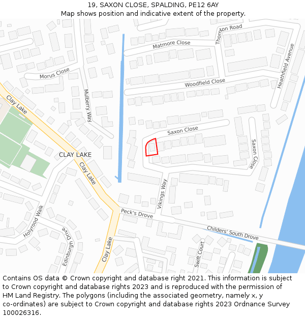 19, SAXON CLOSE, SPALDING, PE12 6AY: Location map and indicative extent of plot