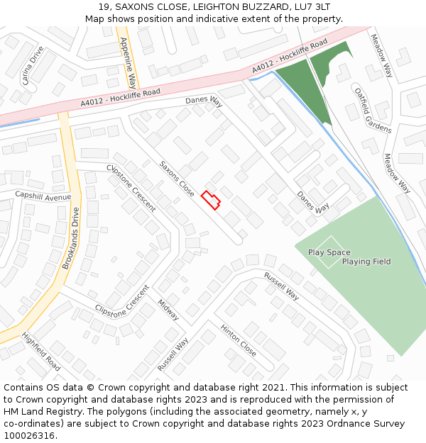 19, SAXONS CLOSE, LEIGHTON BUZZARD, LU7 3LT: Location map and indicative extent of plot