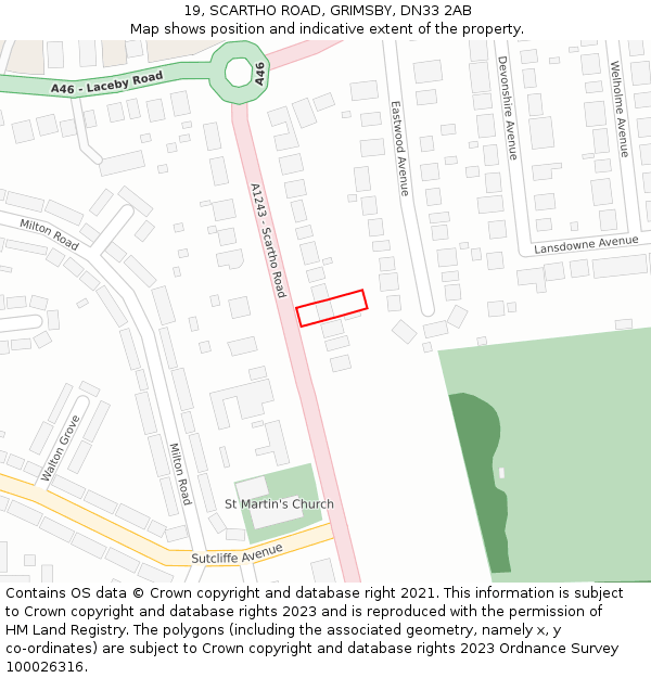 19, SCARTHO ROAD, GRIMSBY, DN33 2AB: Location map and indicative extent of plot