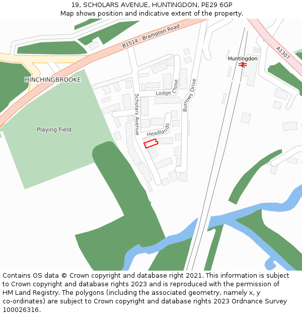 19, SCHOLARS AVENUE, HUNTINGDON, PE29 6GP: Location map and indicative extent of plot
