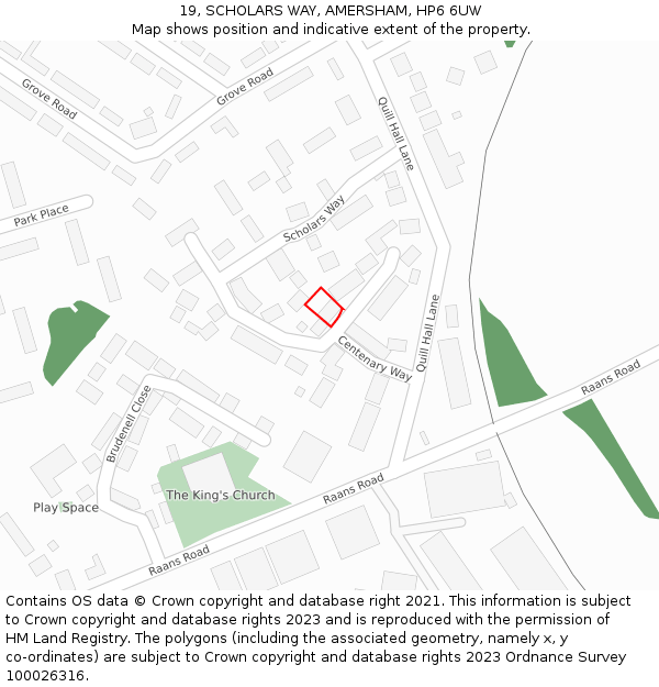 19, SCHOLARS WAY, AMERSHAM, HP6 6UW: Location map and indicative extent of plot