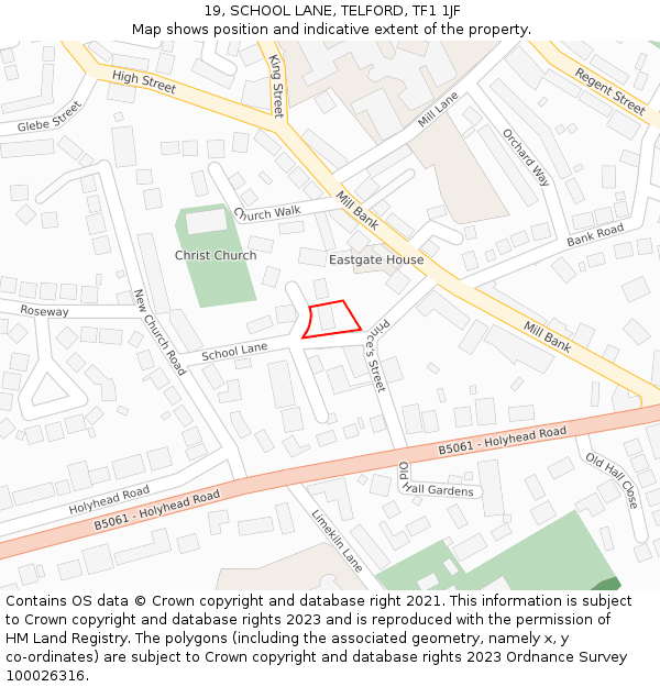 19, SCHOOL LANE, TELFORD, TF1 1JF: Location map and indicative extent of plot