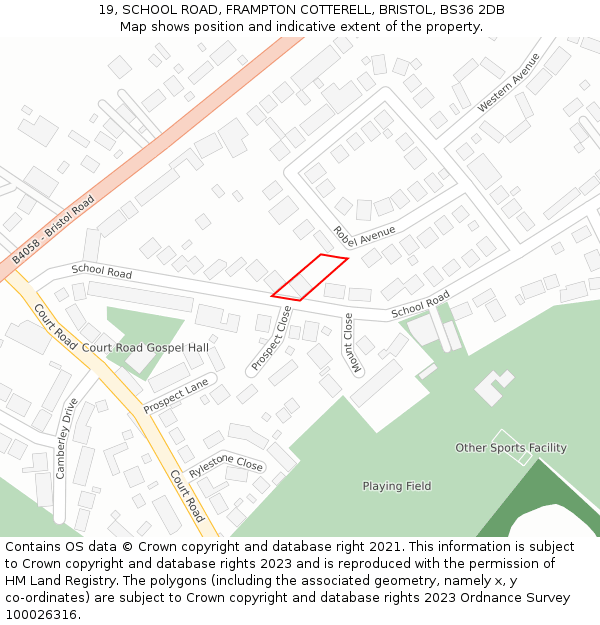 19, SCHOOL ROAD, FRAMPTON COTTERELL, BRISTOL, BS36 2DB: Location map and indicative extent of plot