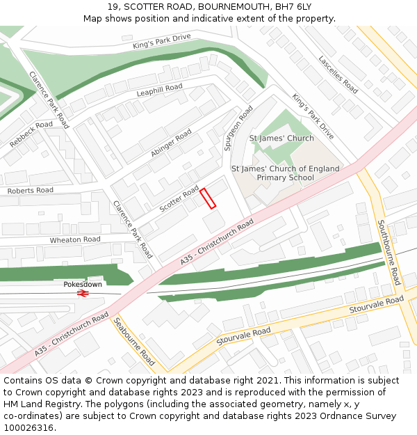 19, SCOTTER ROAD, BOURNEMOUTH, BH7 6LY: Location map and indicative extent of plot