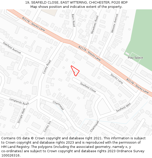 19, SEAFIELD CLOSE, EAST WITTERING, CHICHESTER, PO20 8DP: Location map and indicative extent of plot