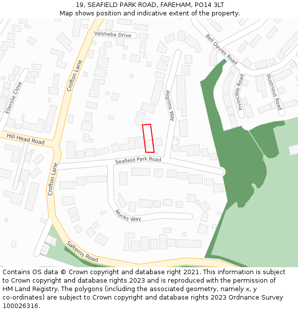19, SEAFIELD PARK ROAD, FAREHAM, PO14 3LT: Location map and indicative extent of plot