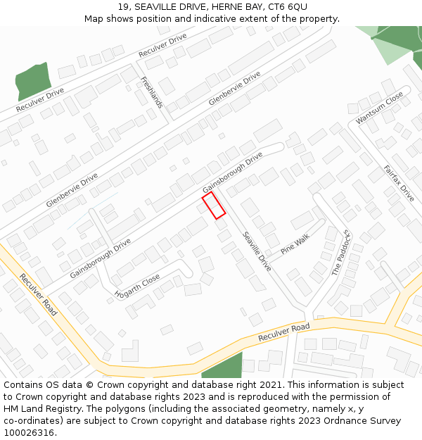 19, SEAVILLE DRIVE, HERNE BAY, CT6 6QU: Location map and indicative extent of plot