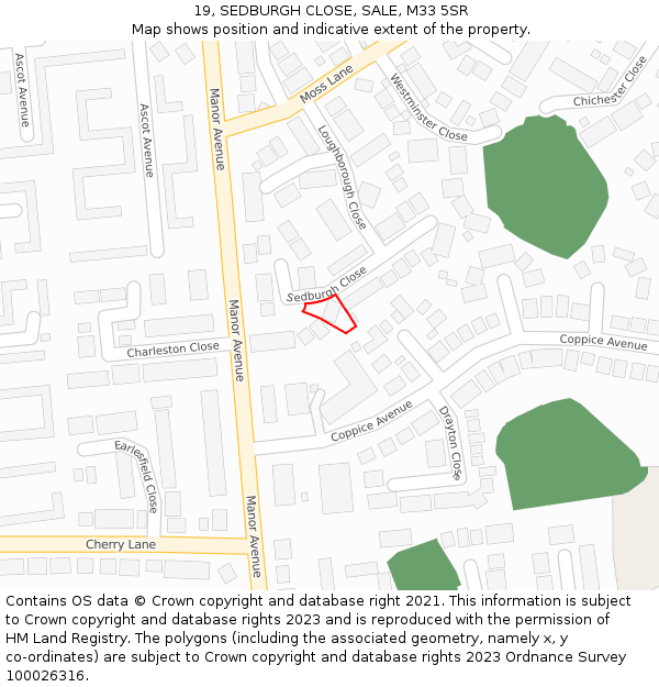 19, SEDBURGH CLOSE, SALE, M33 5SR: Location map and indicative extent of plot