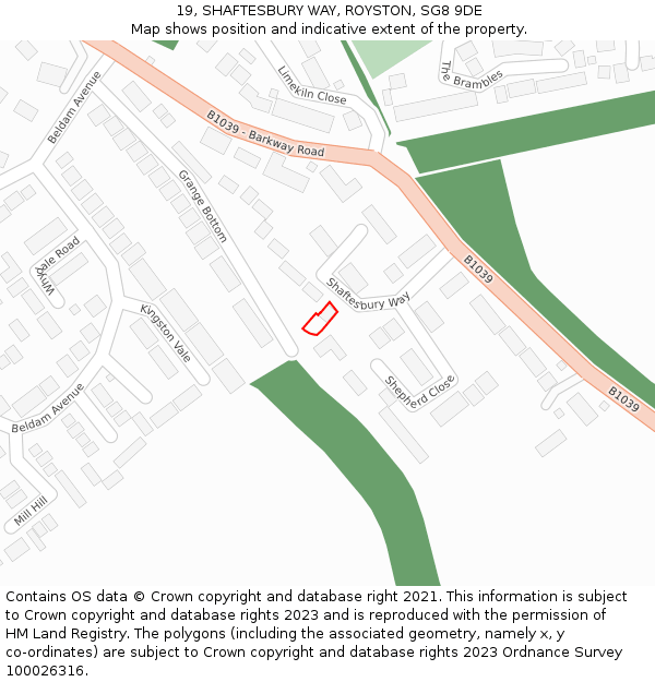 19, SHAFTESBURY WAY, ROYSTON, SG8 9DE: Location map and indicative extent of plot