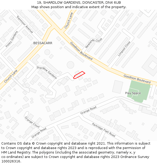 19, SHARDLOW GARDENS, DONCASTER, DN4 6UB: Location map and indicative extent of plot