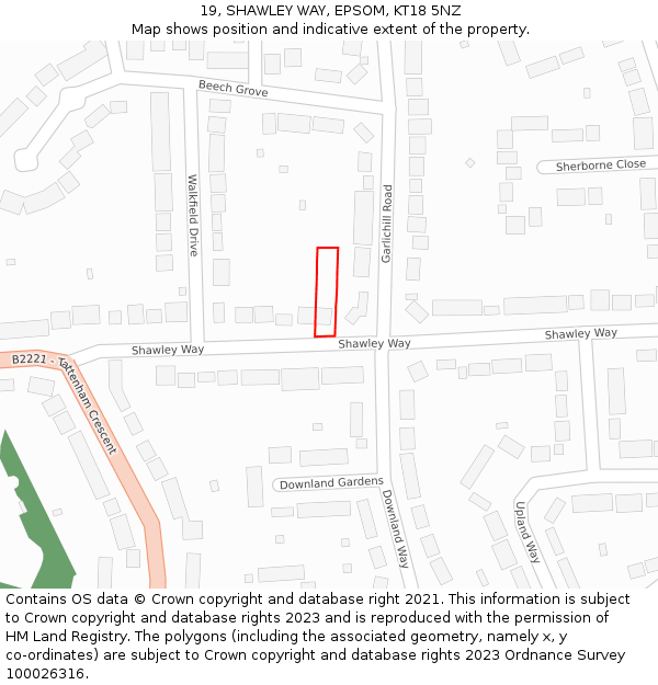 19, SHAWLEY WAY, EPSOM, KT18 5NZ: Location map and indicative extent of plot