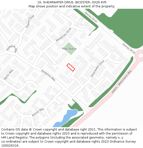 19, SHEARWATER DRIVE, BICESTER, OX26 6YR: Location map and indicative extent of plot