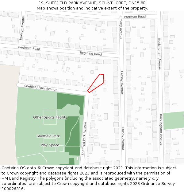 19, SHEFFIELD PARK AVENUE, SCUNTHORPE, DN15 8PJ: Location map and indicative extent of plot