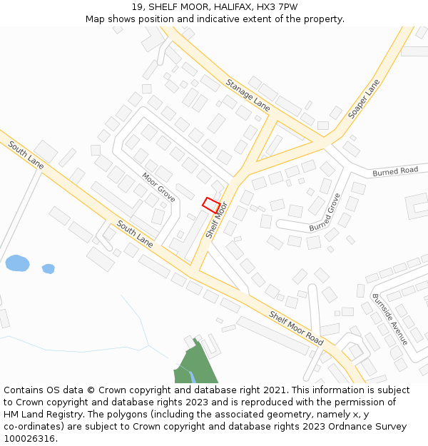 19, SHELF MOOR, HALIFAX, HX3 7PW: Location map and indicative extent of plot