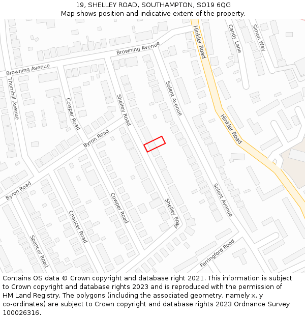 19, SHELLEY ROAD, SOUTHAMPTON, SO19 6QG: Location map and indicative extent of plot