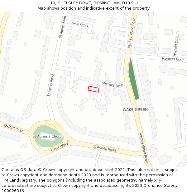 19, SHELSLEY DRIVE, BIRMINGHAM, B13 9JU: Location map and indicative extent of plot