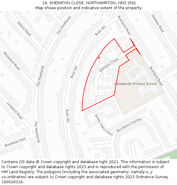19, SHERATON CLOSE, NORTHAMPTON, NN3 2NQ: Location map and indicative extent of plot