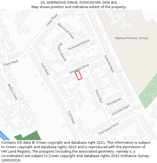 19, SHERWOOD DRIVE, DONCASTER, DN4 9HL: Location map and indicative extent of plot