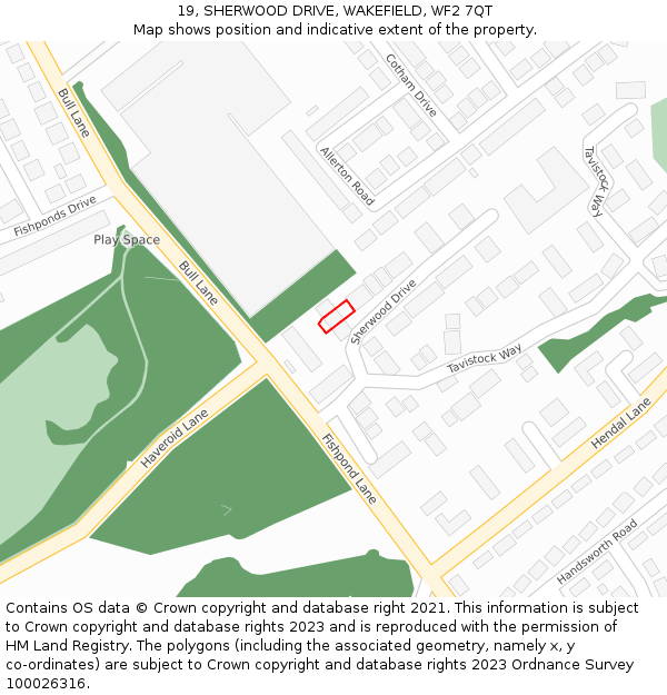 19, SHERWOOD DRIVE, WAKEFIELD, WF2 7QT: Location map and indicative extent of plot