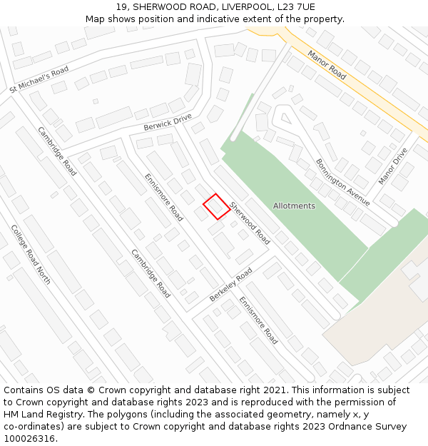 19, SHERWOOD ROAD, LIVERPOOL, L23 7UE: Location map and indicative extent of plot
