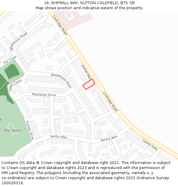 19, SHIFRALL WAY, SUTTON COLDFIELD, B75 7JR: Location map and indicative extent of plot