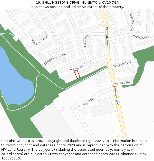 19, SHILLINGSTONE DRIVE, NUNEATON, CV10 7GA: Location map and indicative extent of plot