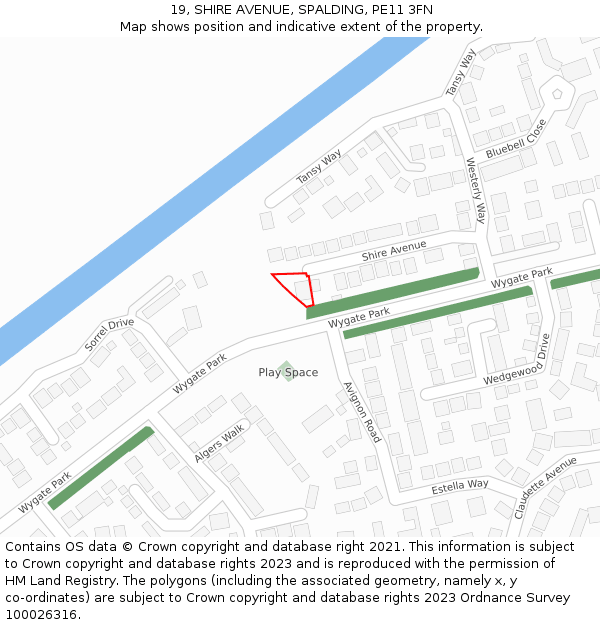 19, SHIRE AVENUE, SPALDING, PE11 3FN: Location map and indicative extent of plot