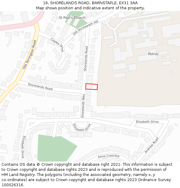 19, SHORELANDS ROAD, BARNSTAPLE, EX31 3AA: Location map and indicative extent of plot