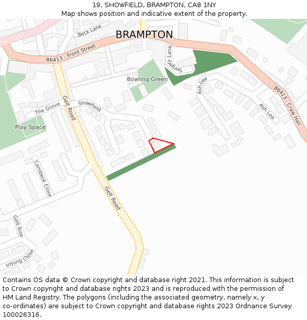 19, SHOWFIELD, BRAMPTON, CA8 1NY: Location map and indicative extent of plot