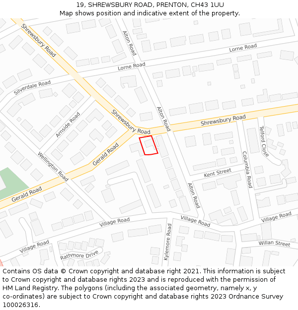 19, SHREWSBURY ROAD, PRENTON, CH43 1UU: Location map and indicative extent of plot