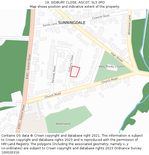 19, SIDBURY CLOSE, ASCOT, SL5 0PD: Location map and indicative extent of plot