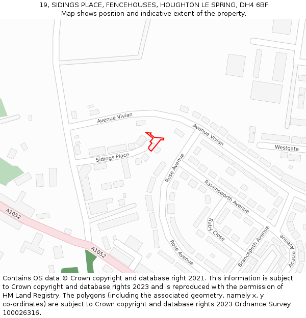 19, SIDINGS PLACE, FENCEHOUSES, HOUGHTON LE SPRING, DH4 6BF: Location map and indicative extent of plot